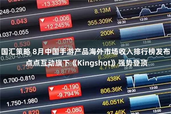国汇策略 8月中国手游产品海外市场收入排行榜发布 点点互动旗下《Kingshot》强势登顶