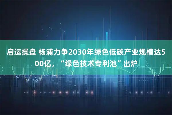 启运操盘 杨浦力争2030年绿色低碳产业规模达500亿，“绿色技术专利池”出炉