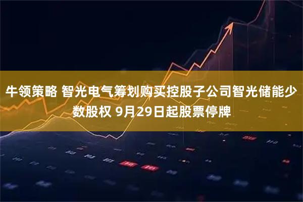 牛领策略 智光电气筹划购买控股子公司智光储能少数股权 9月29日起股票停牌